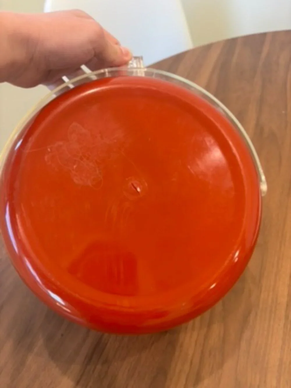 Vintage 1960s red and clear acrylic tray w/ cover for jewelry/skincare/kitchen